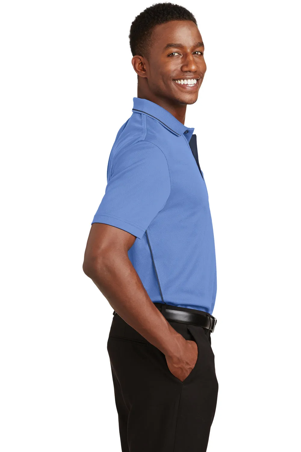 Sport-Tek Mens Dri-Mesh Moisture Wicking Short Sleeve Polo Shirt - Blueberry/Navy Blue - Closeout