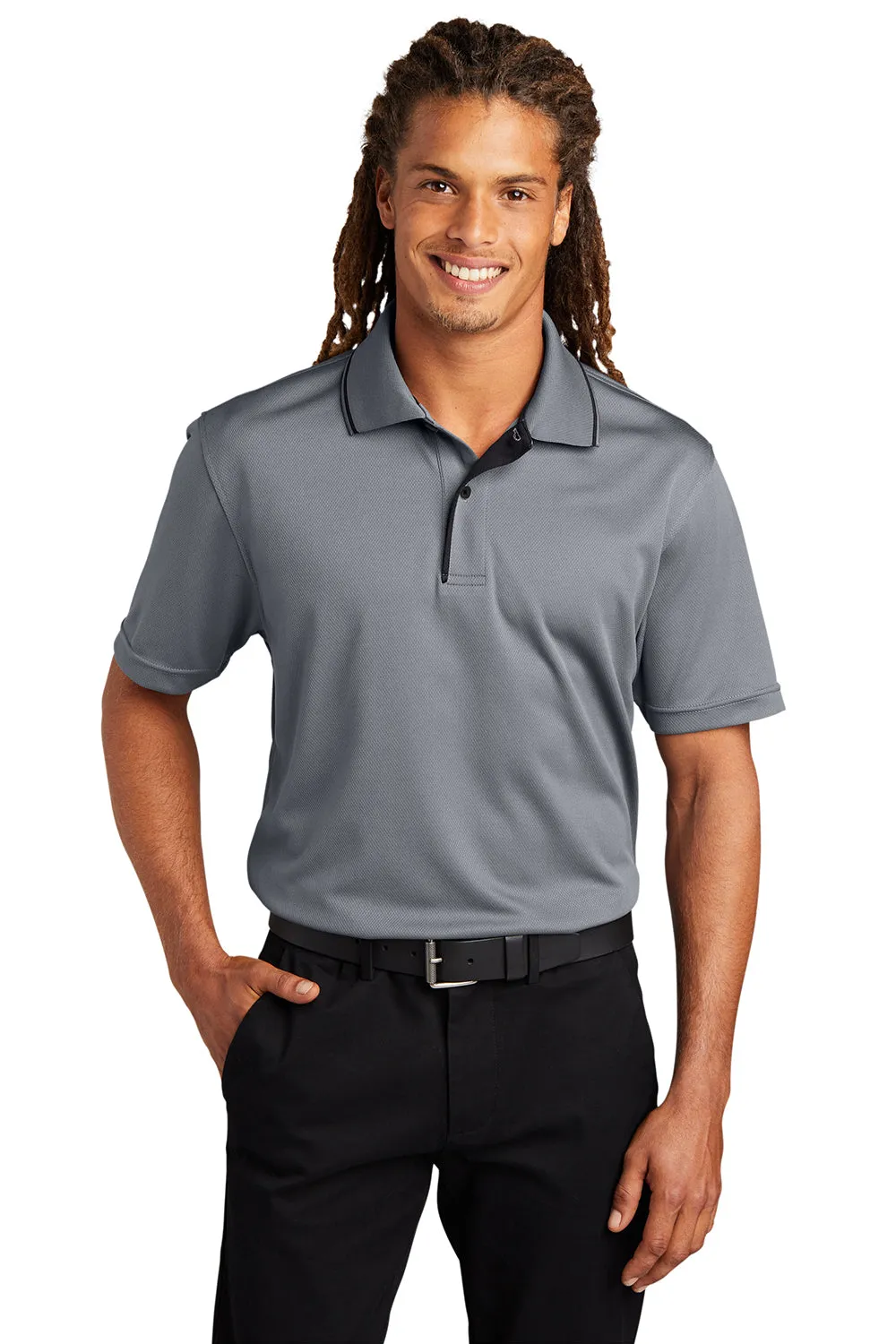 Sport-Tek Mens Dri-Mesh Moisture Wicking Short Sleeve Polo Shirt - Steel Grey/Black