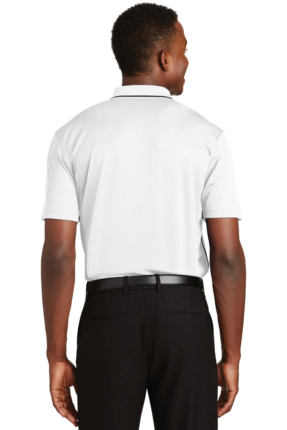 Sport-Tek Mens Dri-Mesh Moisture Wicking Short Sleeve Polo Shirt - White/Black - Closeout