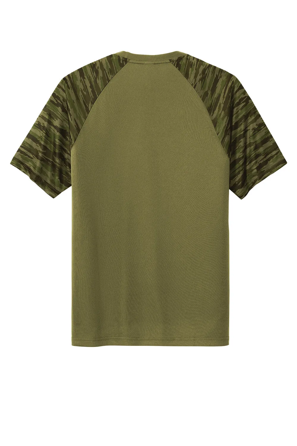 Sport-Tek Mens Drift Camo Colorblock Moisture Wicking Short Sleeve Crewneck T-Shirt - Olive Drab Green