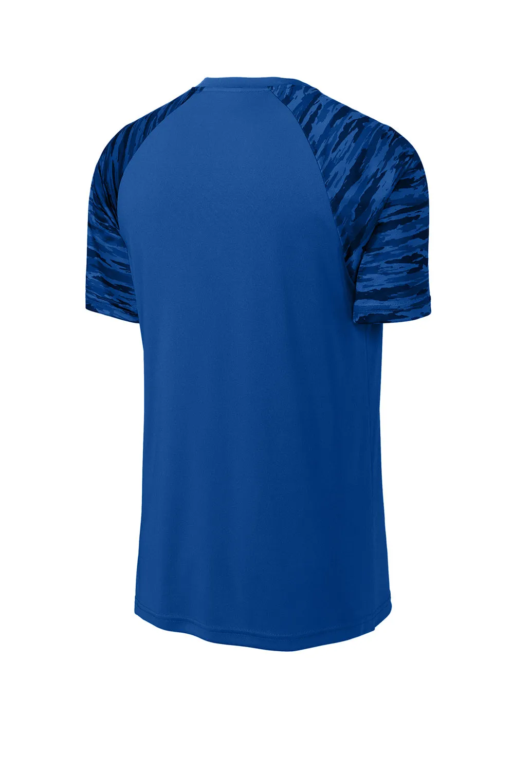Sport-Tek Mens Drift Camo Colorblock Moisture Wicking Short Sleeve Crewneck T-Shirt - True Royal Blue