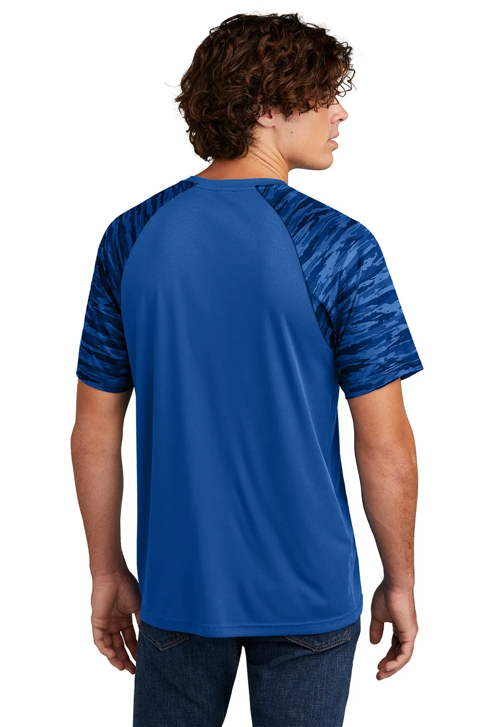 Sport-Tek Mens Drift Camo Colorblock Moisture Wicking Short Sleeve Crewneck T-Shirt - True Royal Blue