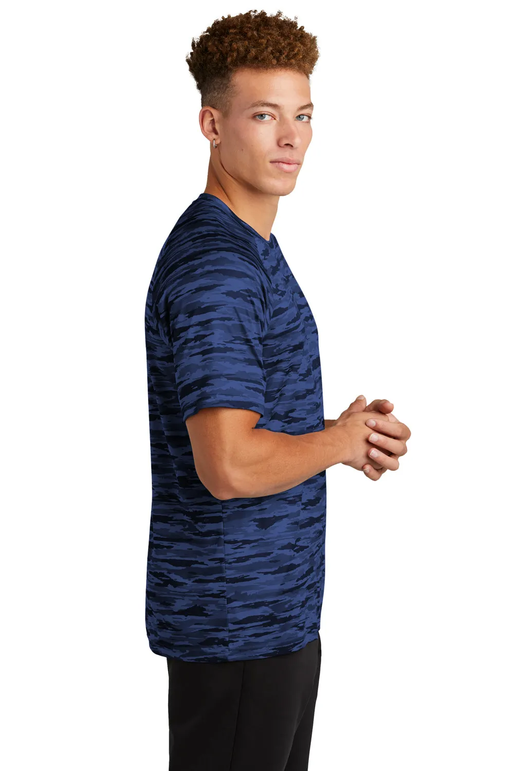 Sport-Tek Mens Drift Camo Moisture Wicking Short Sleeve Crewneck T-Shirt - Royal Blue - Closeout