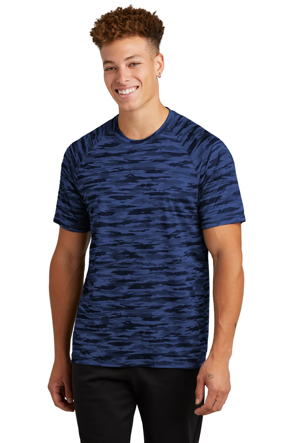 Sport-Tek Mens Drift Camo Moisture Wicking Short Sleeve Crewneck T-Shirt - Royal Blue - Closeout