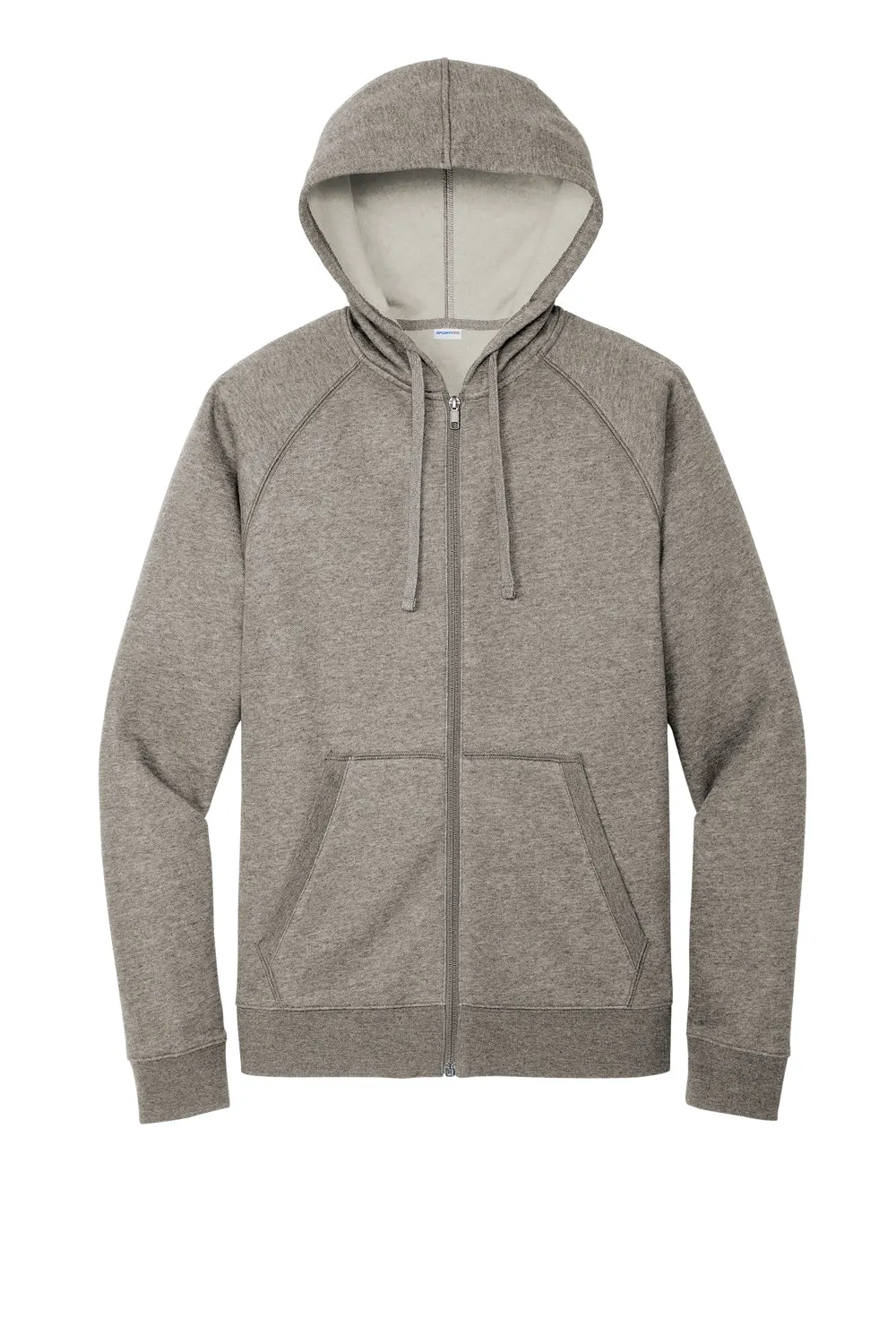 Sport-Tek Mens Drive Fleece Full Zip Hooded Sweatshirt Hoodie w/ Pockets - Heather Vintage Grey