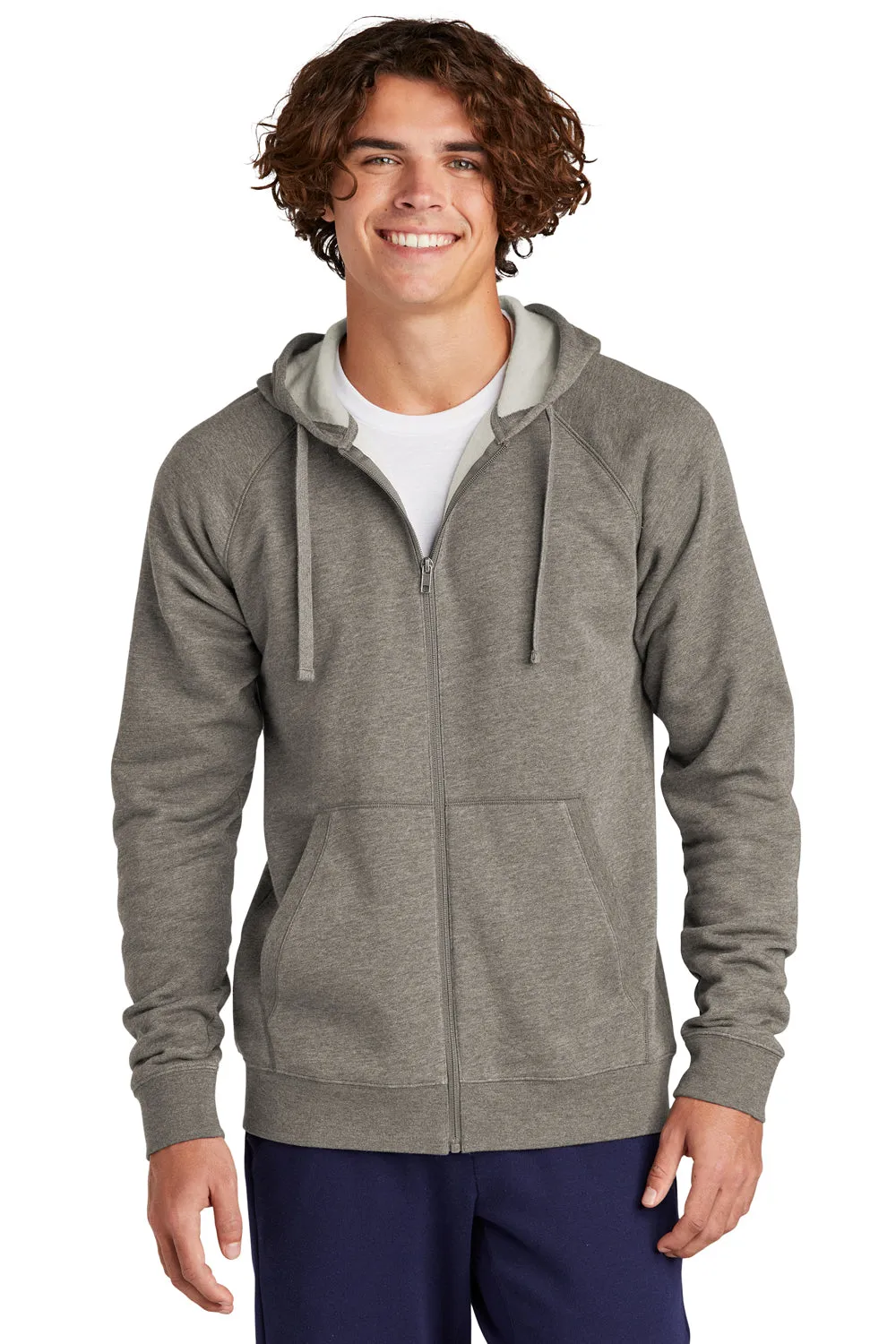 Sport-Tek Mens Drive Fleece Full Zip Hooded Sweatshirt Hoodie w/ Pockets - Heather Vintage Grey