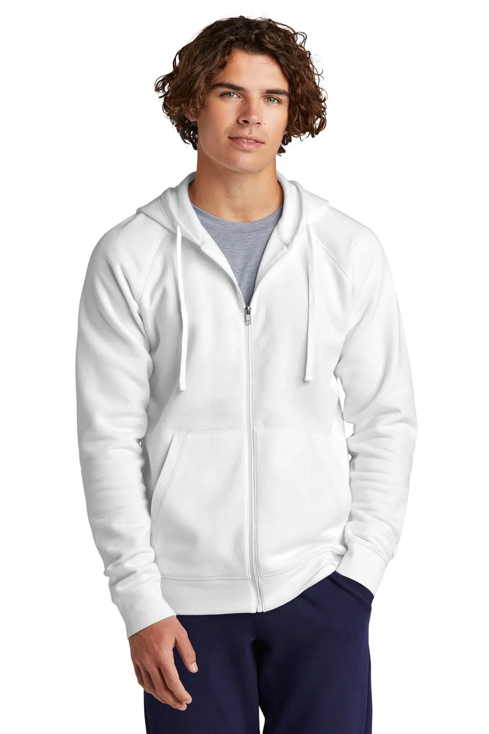 Sport-Tek Mens Drive Fleece Full Zip Hooded Sweatshirt Hoodie w/ Pockets - White