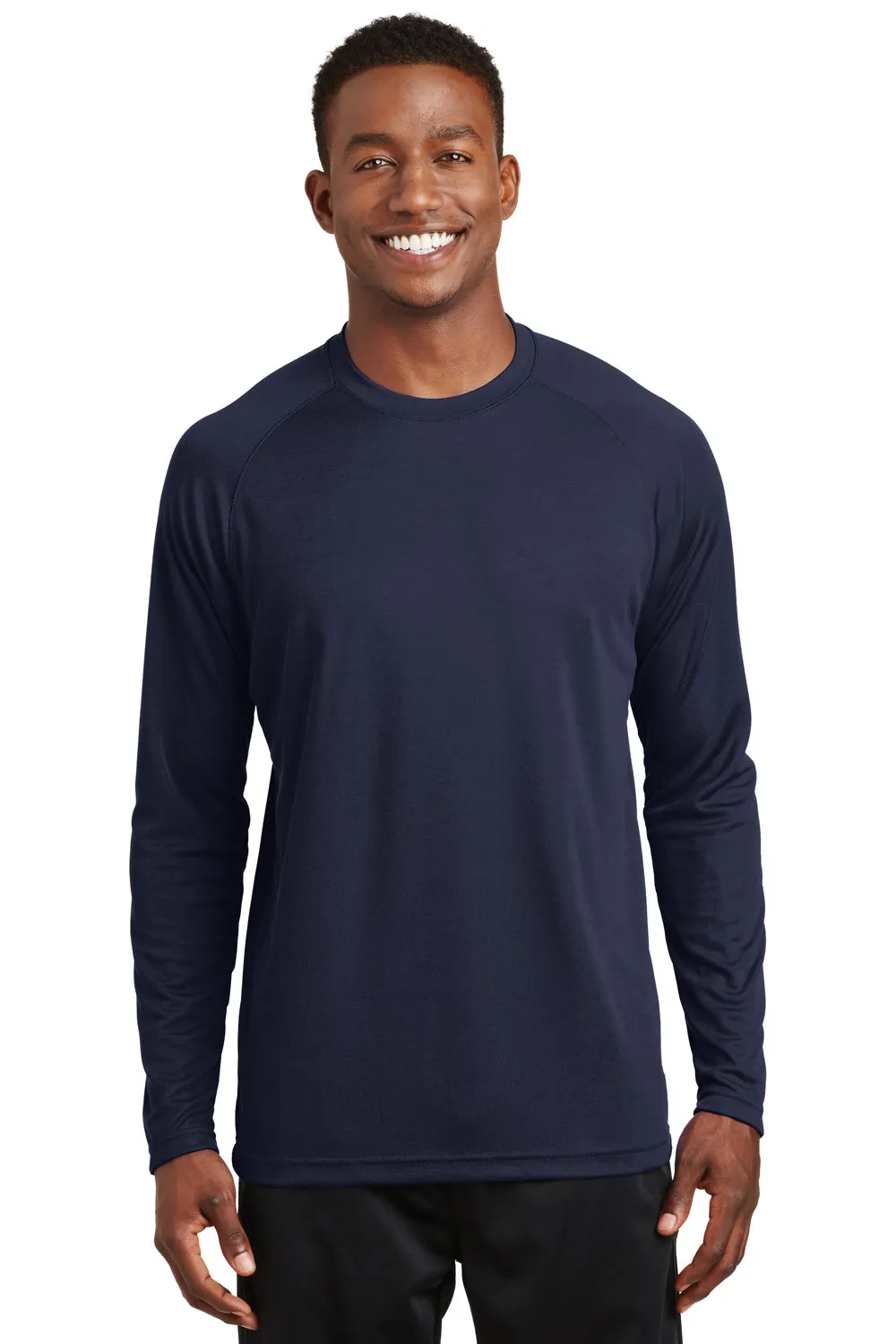 Sport-Tek Mens Dry Zone Moisture Wicking Long Sleeve Crewneck T-Shirt - True Navy Blue