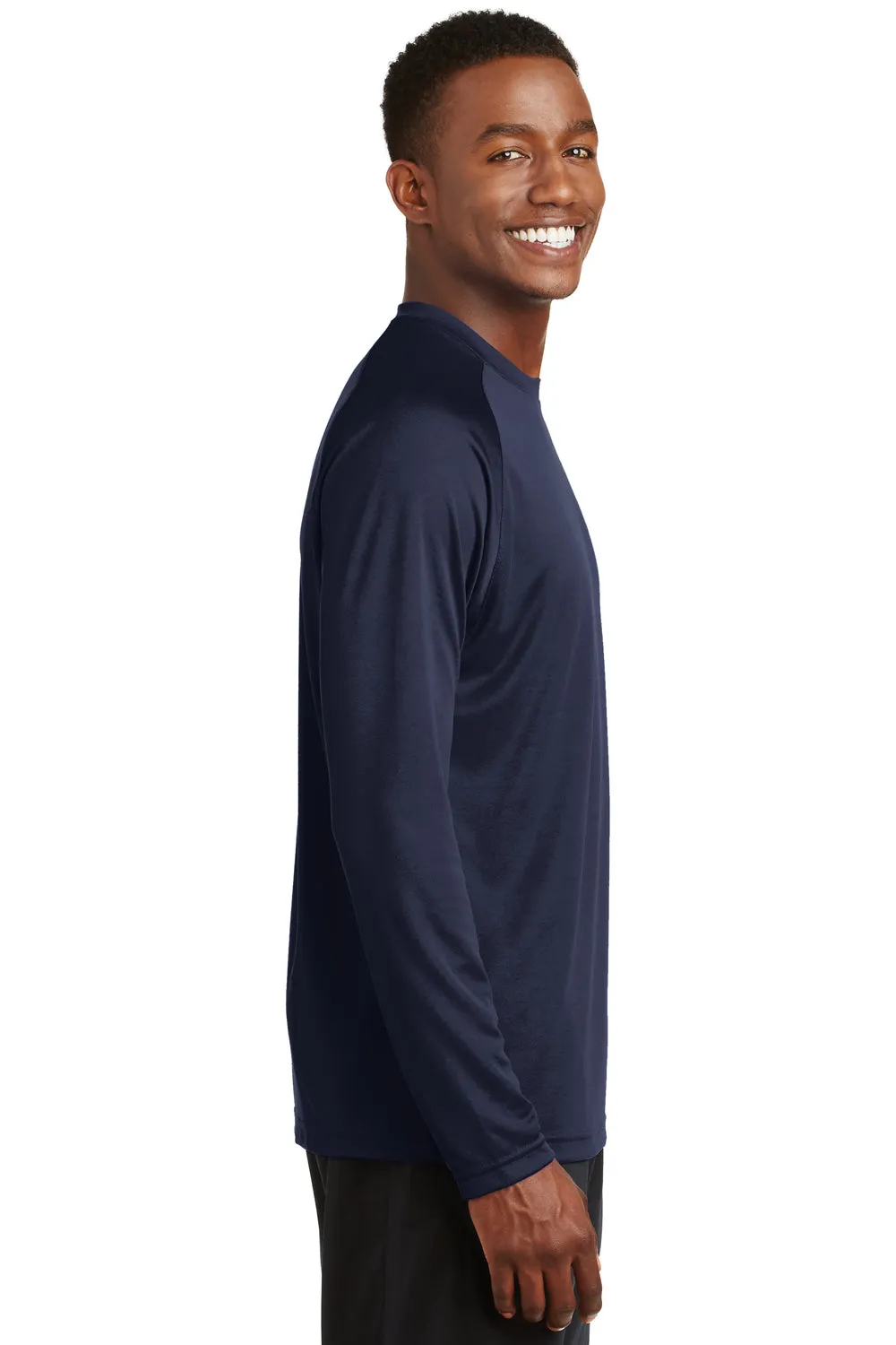 Sport-Tek Mens Dry Zone Moisture Wicking Long Sleeve Crewneck T-Shirt - True Navy Blue