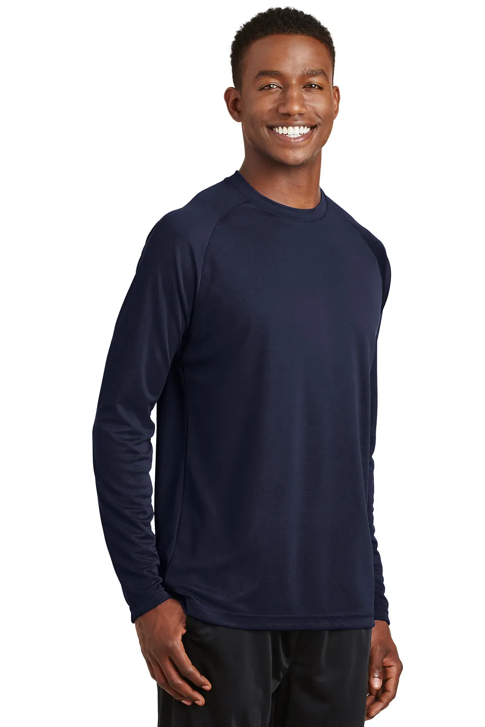 Sport-Tek Mens Dry Zone Moisture Wicking Long Sleeve Crewneck T-Shirt - True Navy Blue