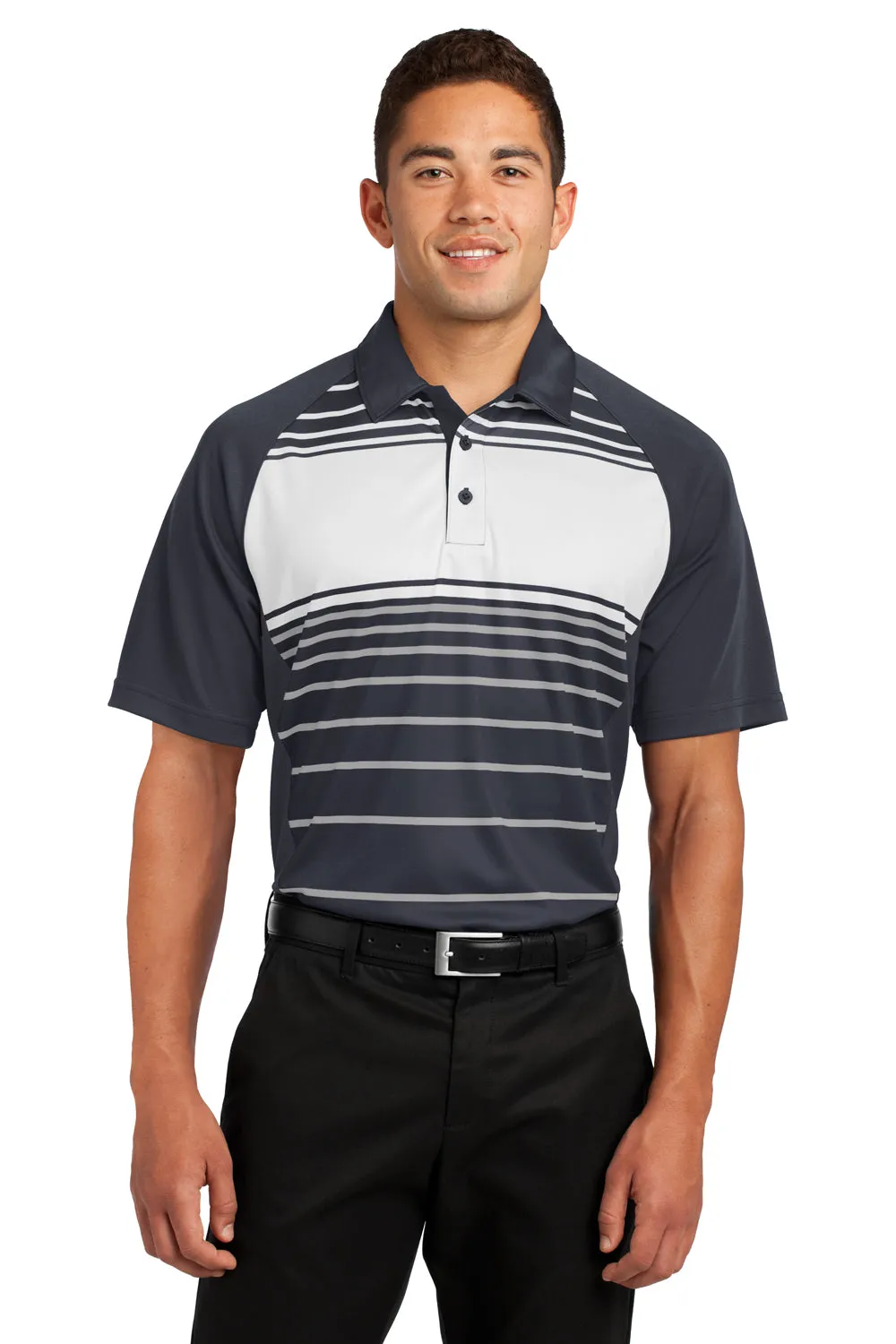 Sport-Tek Mens Dry Zone Moisture Wicking Short Sleeve Polo Shirt - Black/Grey/White - Closeout