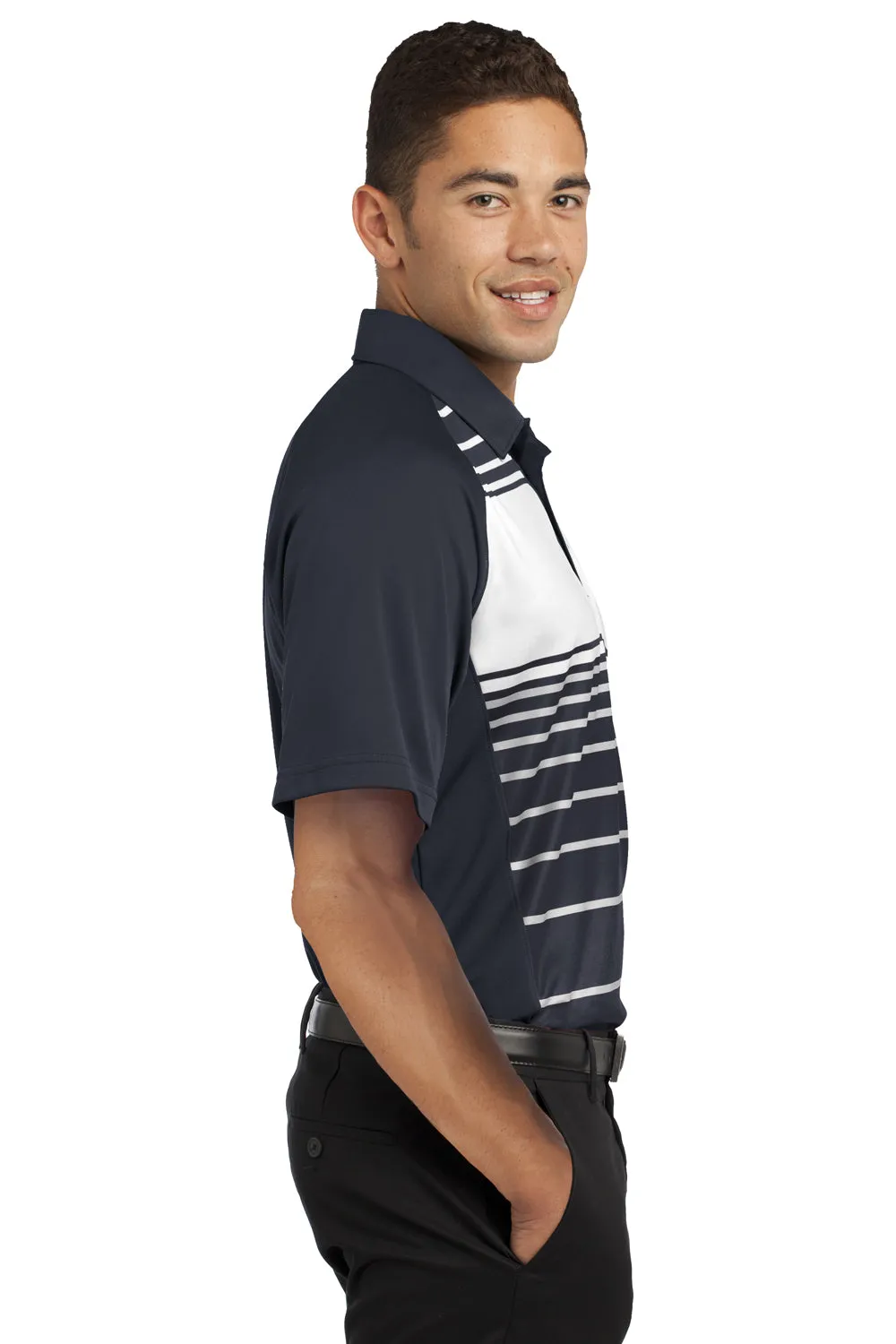 Sport-Tek Mens Dry Zone Moisture Wicking Short Sleeve Polo Shirt - Black/Grey/White - Closeout