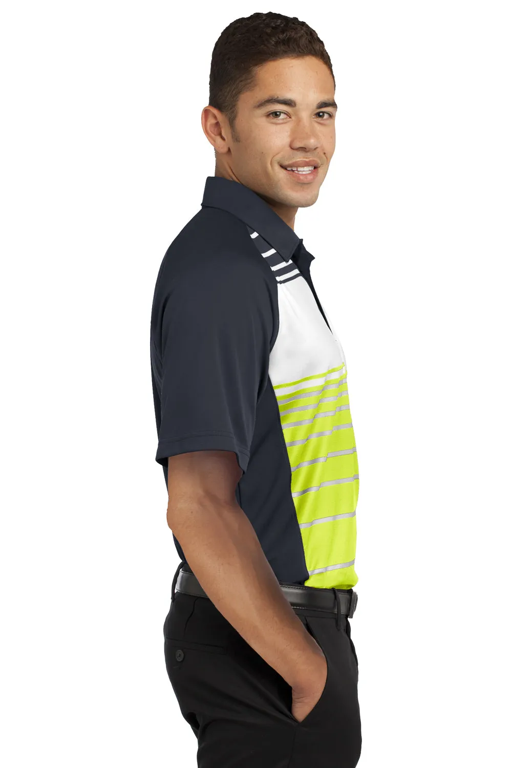 Sport-Tek Mens Dry Zone Moisture Wicking Short Sleeve Polo Shirt - Citron Green/Grey/White - Closeout