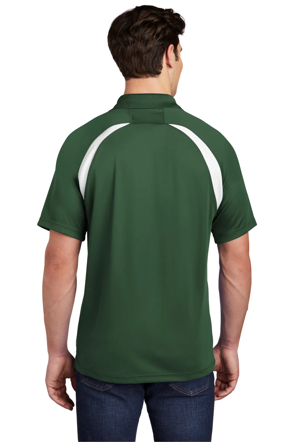 Sport-Tek Mens Dry Zone Moisture Wicking Short Sleeve Polo Shirt - Forest Green/White