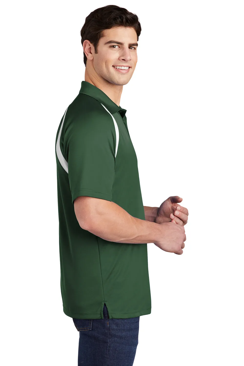 Sport-Tek Mens Dry Zone Moisture Wicking Short Sleeve Polo Shirt - Forest Green/White