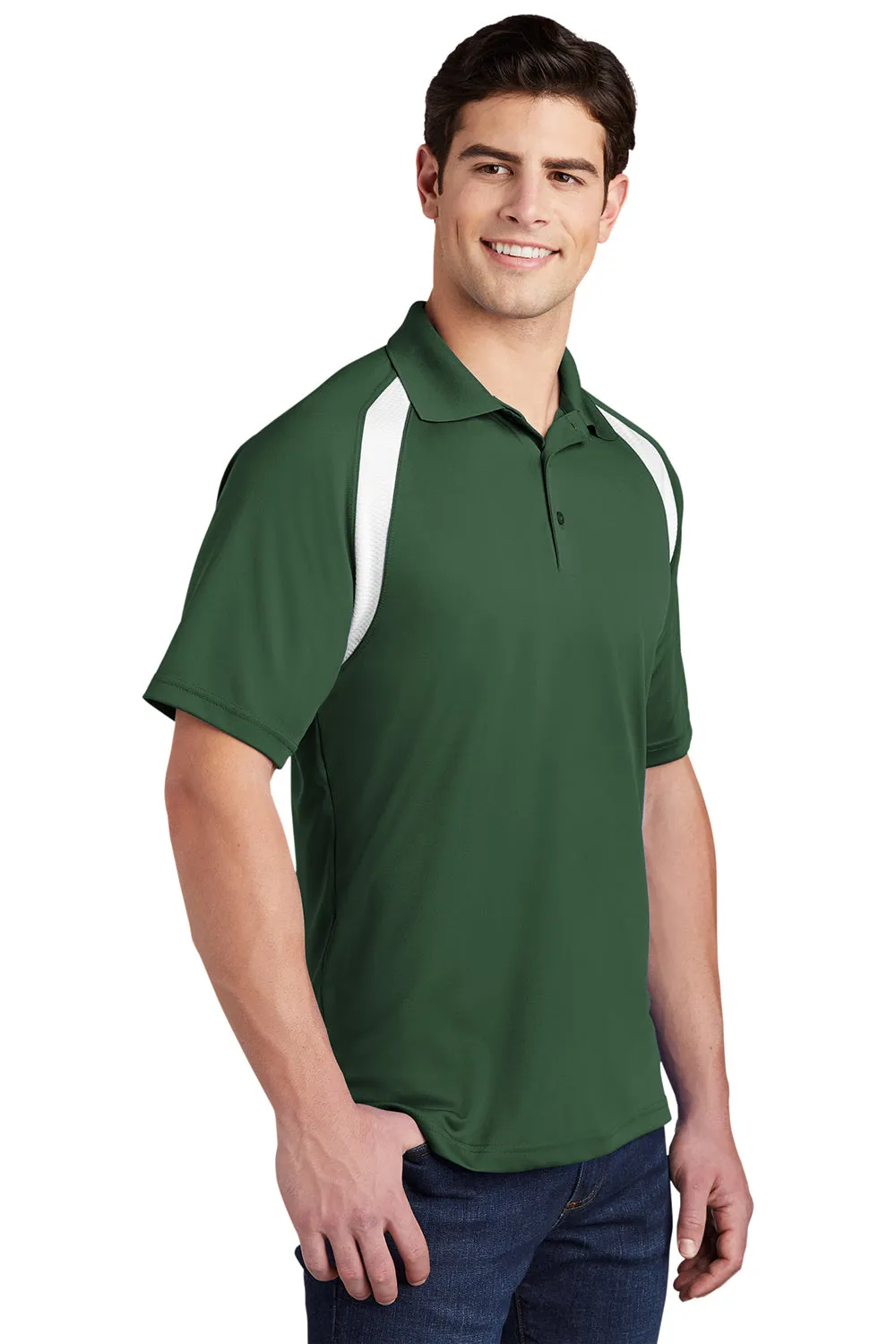 Sport-Tek Mens Dry Zone Moisture Wicking Short Sleeve Polo Shirt - Forest Green/White