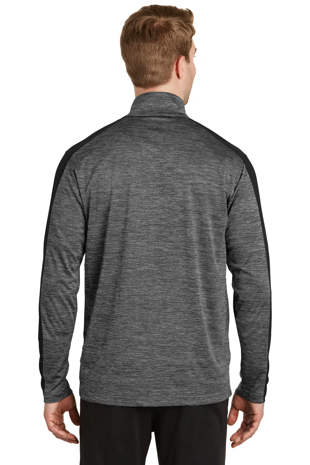 Sport-Tek Mens Electric Heather Moisture Wicking 1/4 Zip Sweatshirt - Grey Black Electric/Black