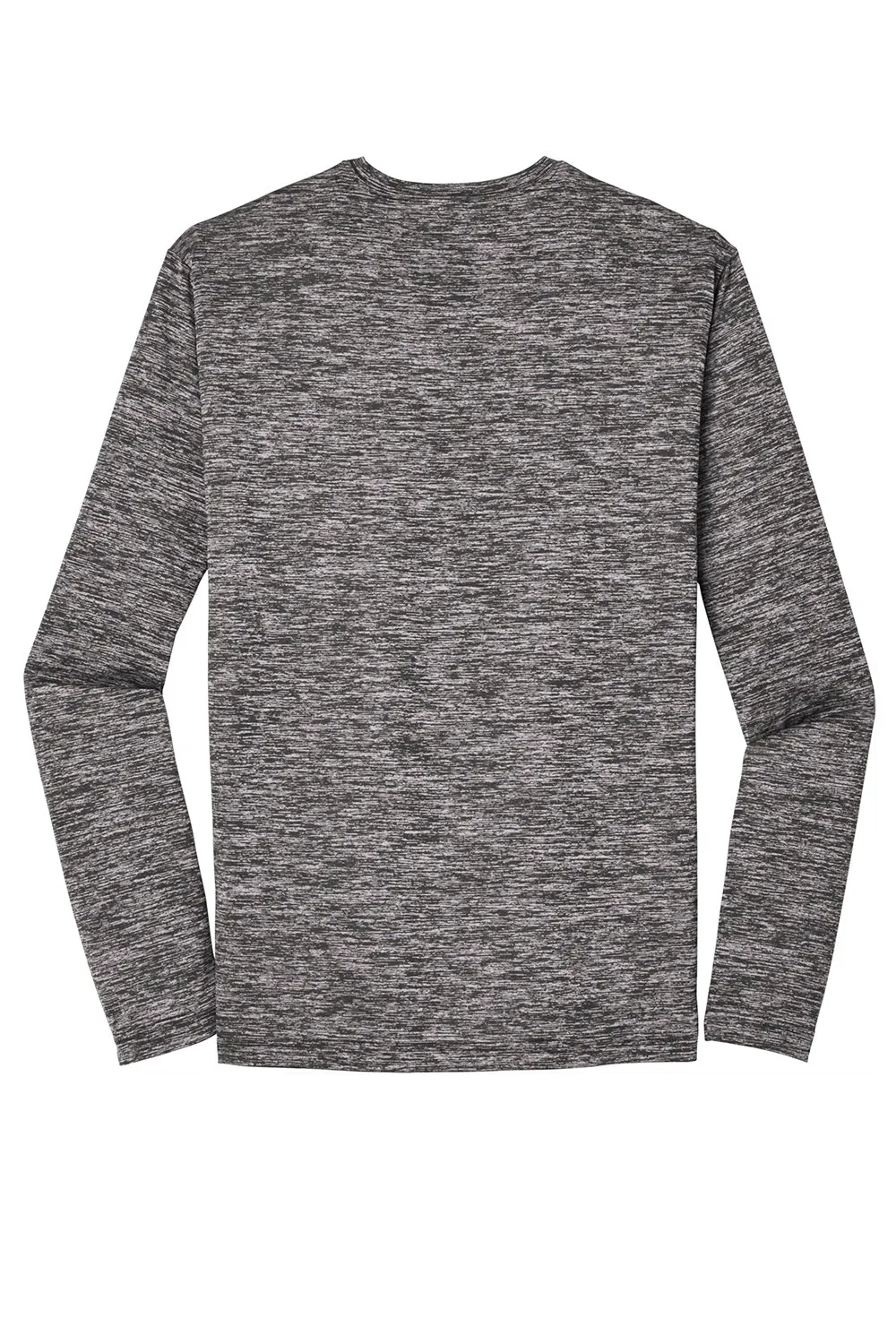 Sport-Tek Mens Electric Heather Moisture Wicking Long Sleeve Crewneck T-Shirt - Black Electric