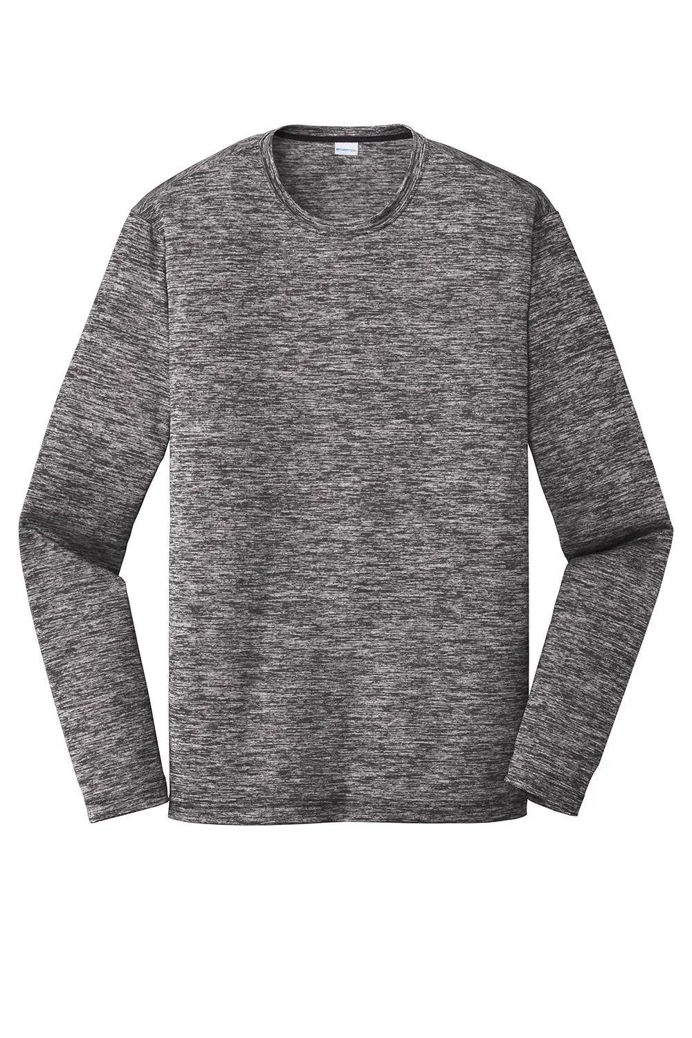 Sport-Tek Mens Electric Heather Moisture Wicking Long Sleeve Crewneck T-Shirt - Black Electric