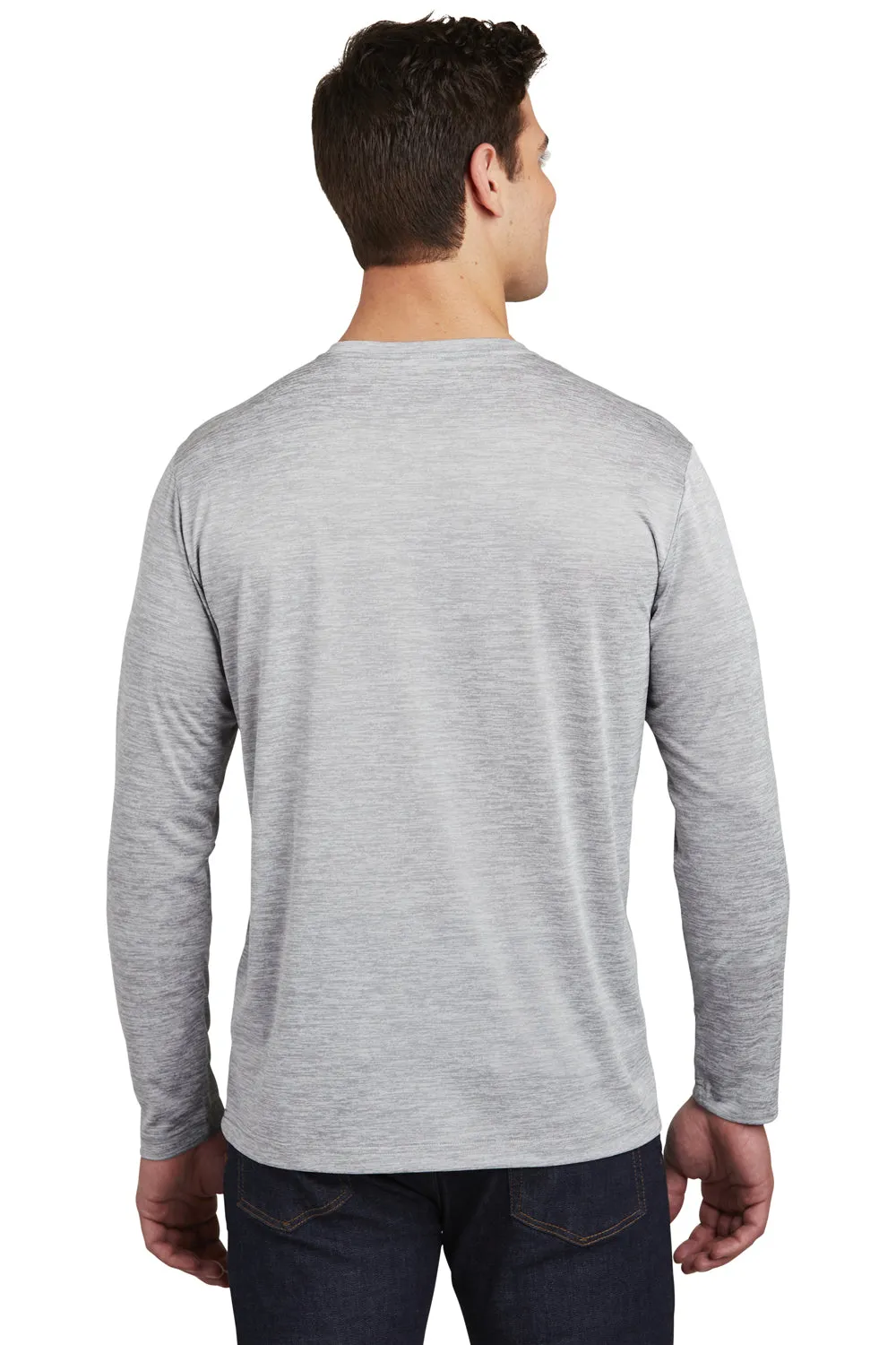 Sport-Tek Mens Electric Heather Moisture Wicking Long Sleeve Crewneck T-Shirt - Silver Grey Electric