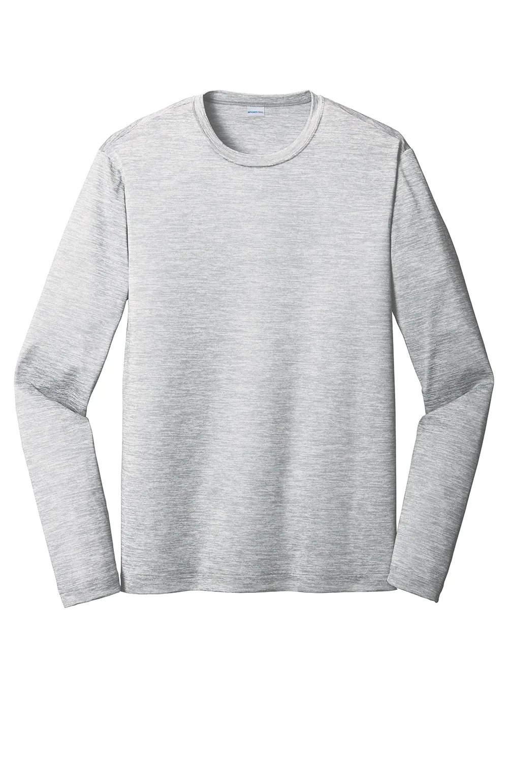 Sport-Tek Mens Electric Heather Moisture Wicking Long Sleeve Crewneck T-Shirt - Silver Grey Electric