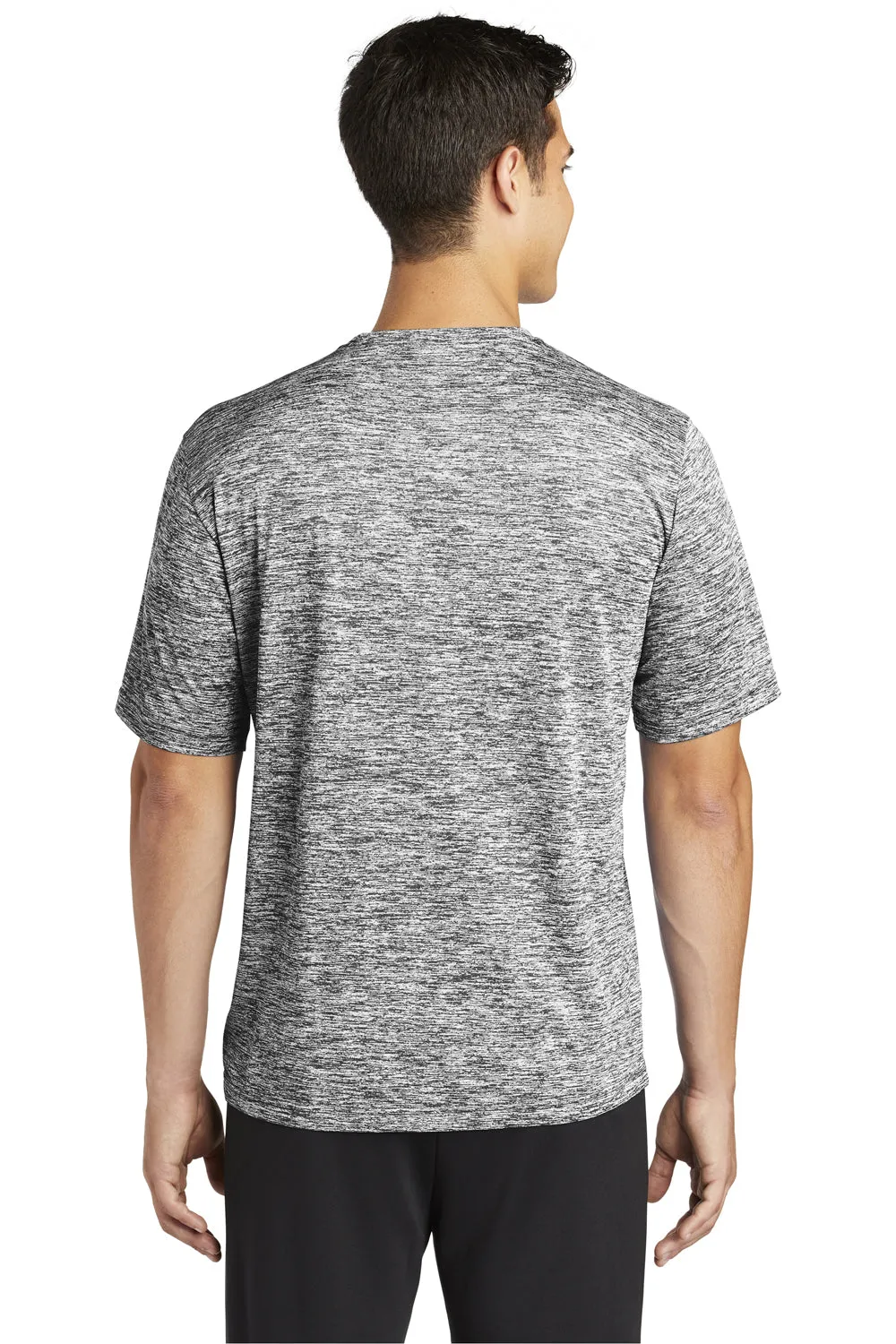 Sport-Tek Mens Electric Heather Moisture Wicking Short Sleeve Crewneck T-Shirt - Black Electric