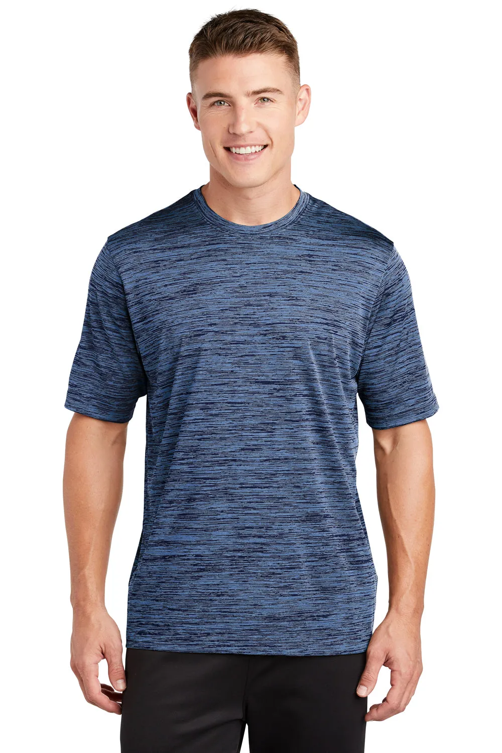 Sport-Tek Mens Electric Heather Moisture Wicking Short Sleeve Crewneck T-Shirt - Carolina Blue/True Navy Blue Electric - Closeout