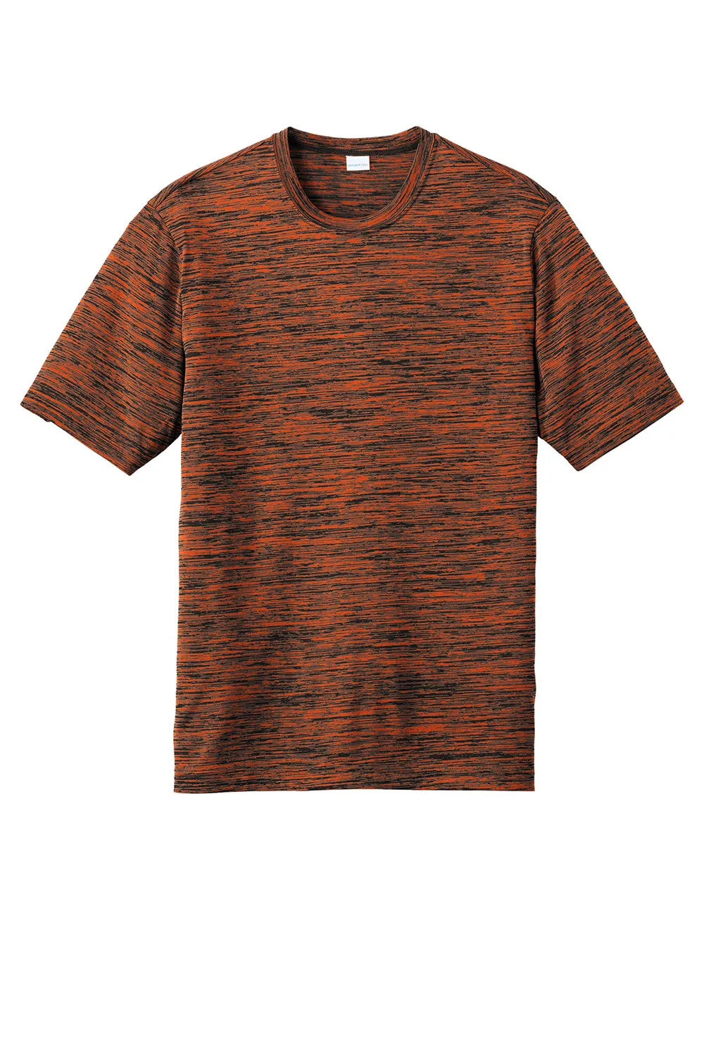 Sport-Tek Mens Electric Heather Moisture Wicking Short Sleeve Crewneck T-Shirt - Deep Orange Black Electric - Closeout