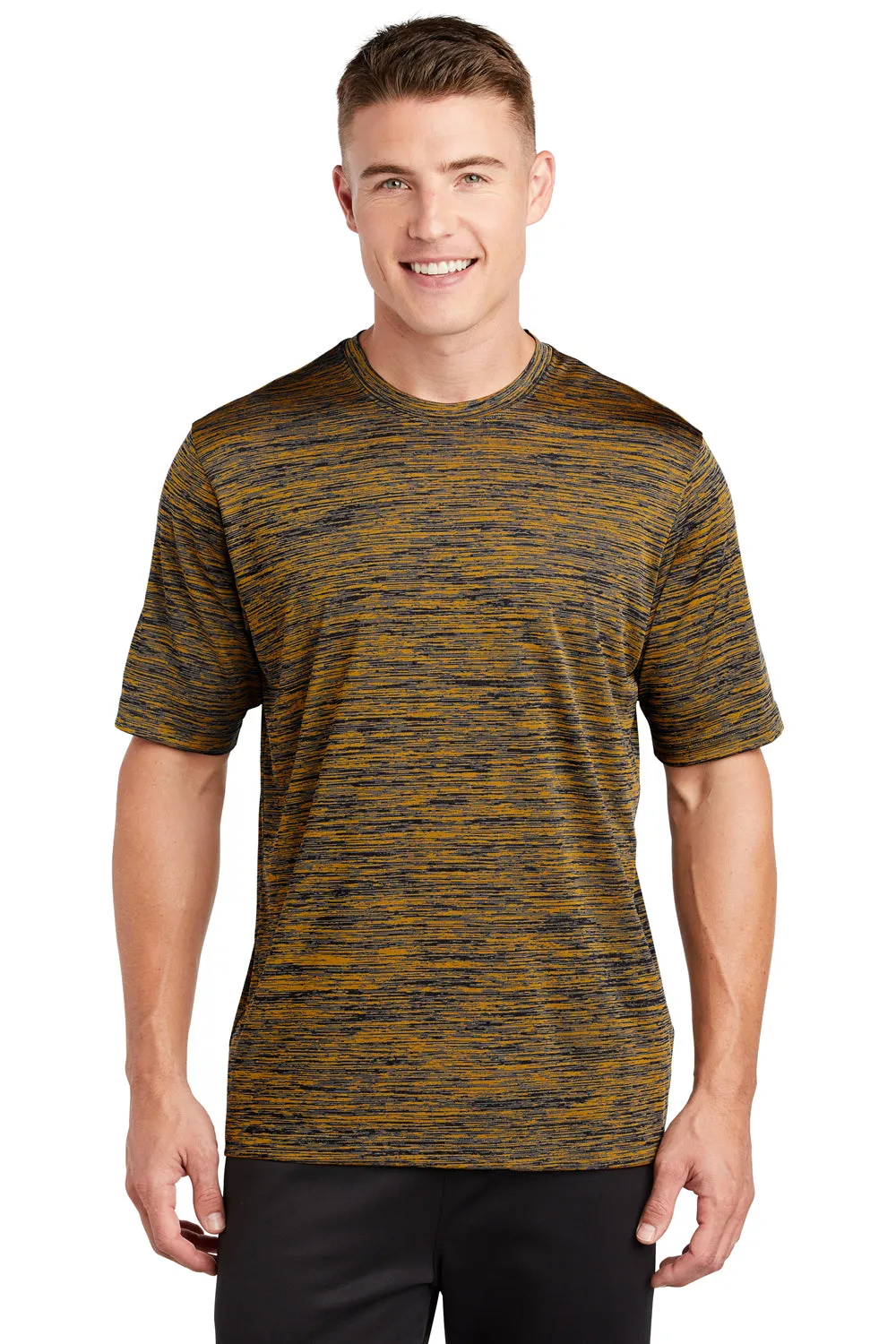 Sport-Tek Mens Electric Heather Moisture Wicking Short Sleeve Crewneck T-Shirt - Gold/Black Electric - Closeout