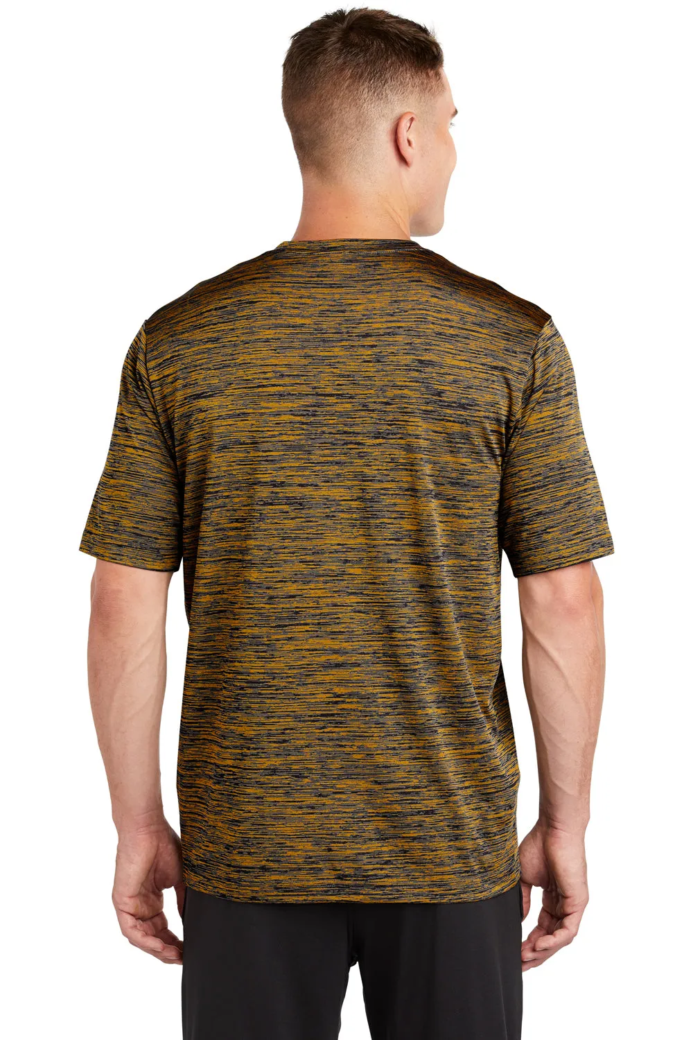 Sport-Tek Mens Electric Heather Moisture Wicking Short Sleeve Crewneck T-Shirt - Gold/Black Electric - Closeout