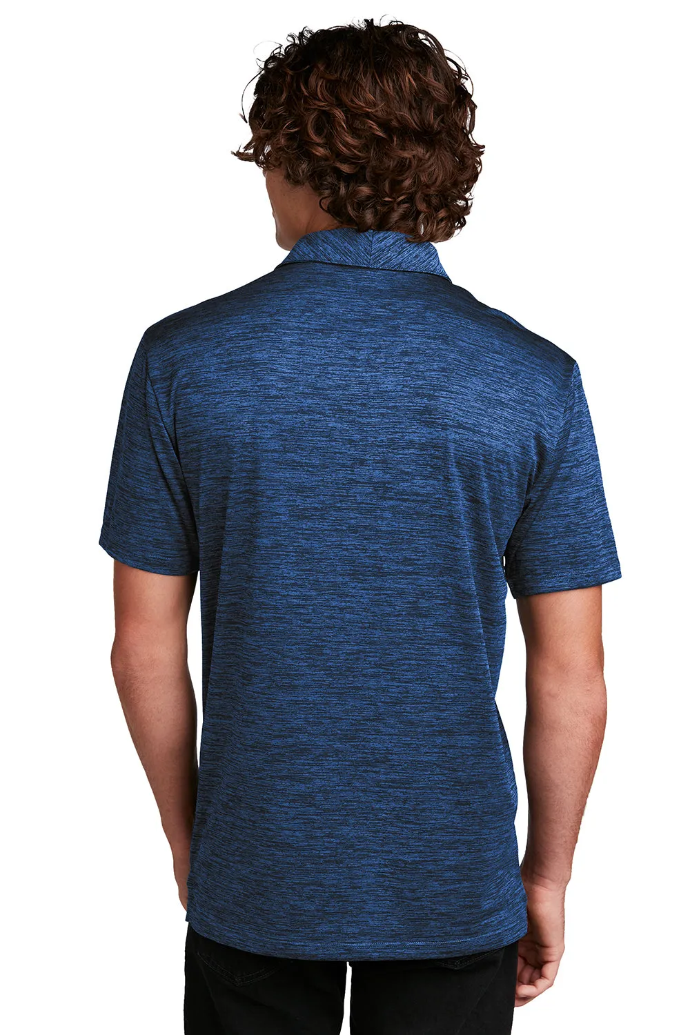 Sport-Tek Mens Electric Heather Moisture Wicking Short Sleeve Polo Shirt - Dark Royal Blue/Black Electric