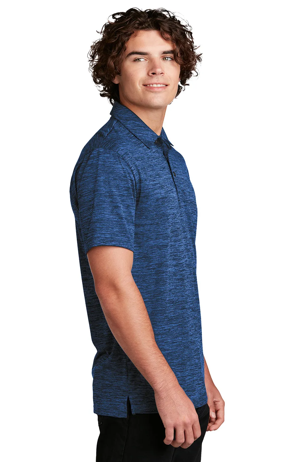 Sport-Tek Mens Electric Heather Moisture Wicking Short Sleeve Polo Shirt - Dark Royal Blue/Black Electric