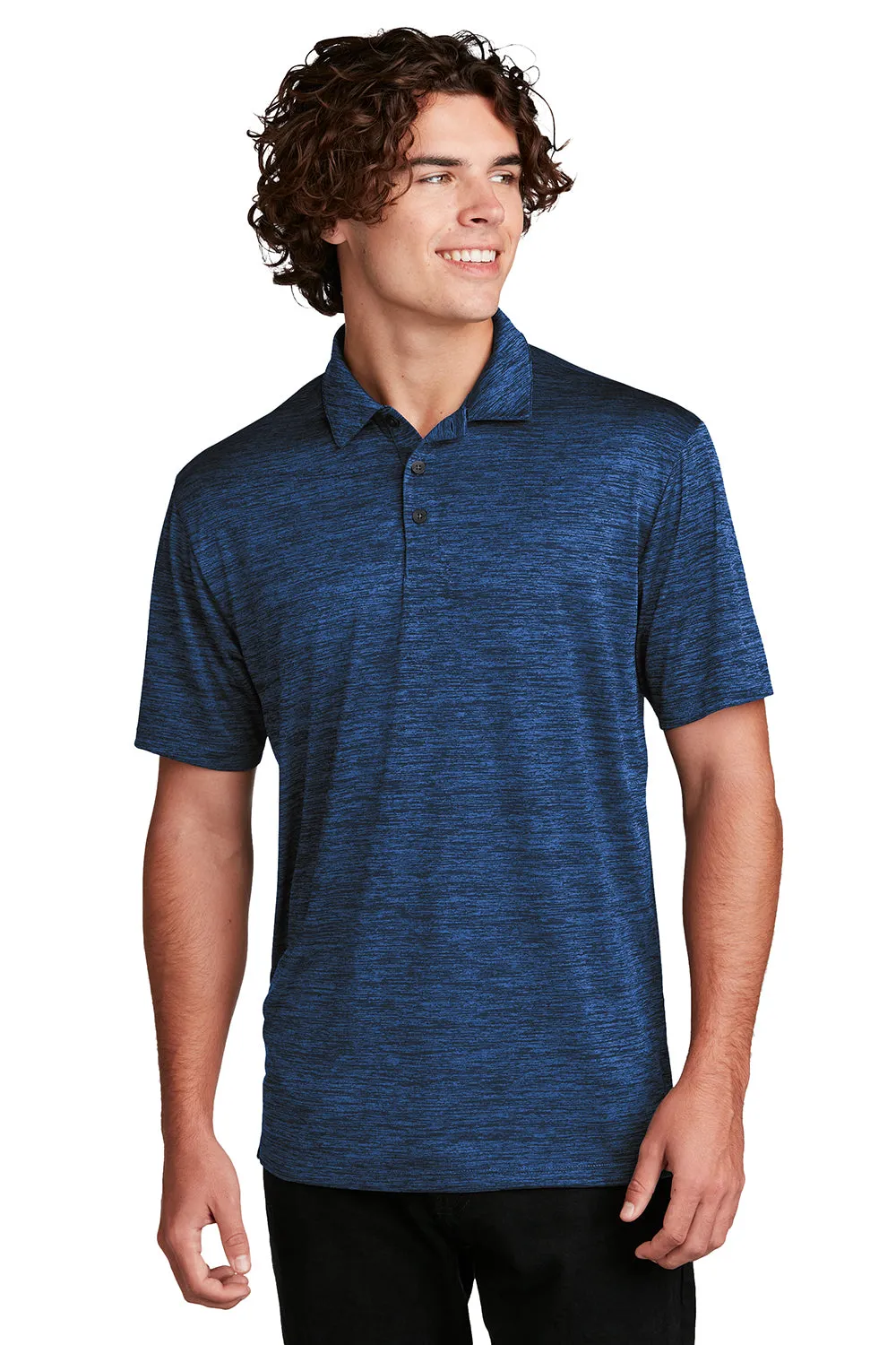 Sport-Tek Mens Electric Heather Moisture Wicking Short Sleeve Polo Shirt - Dark Royal Blue/Black Electric