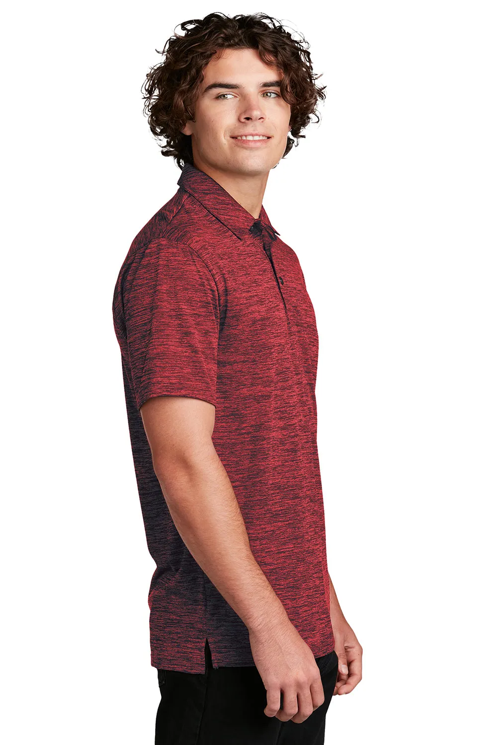 Sport-Tek Mens Electric Heather Moisture Wicking Short Sleeve Polo Shirt - Deep Red/Black Electric