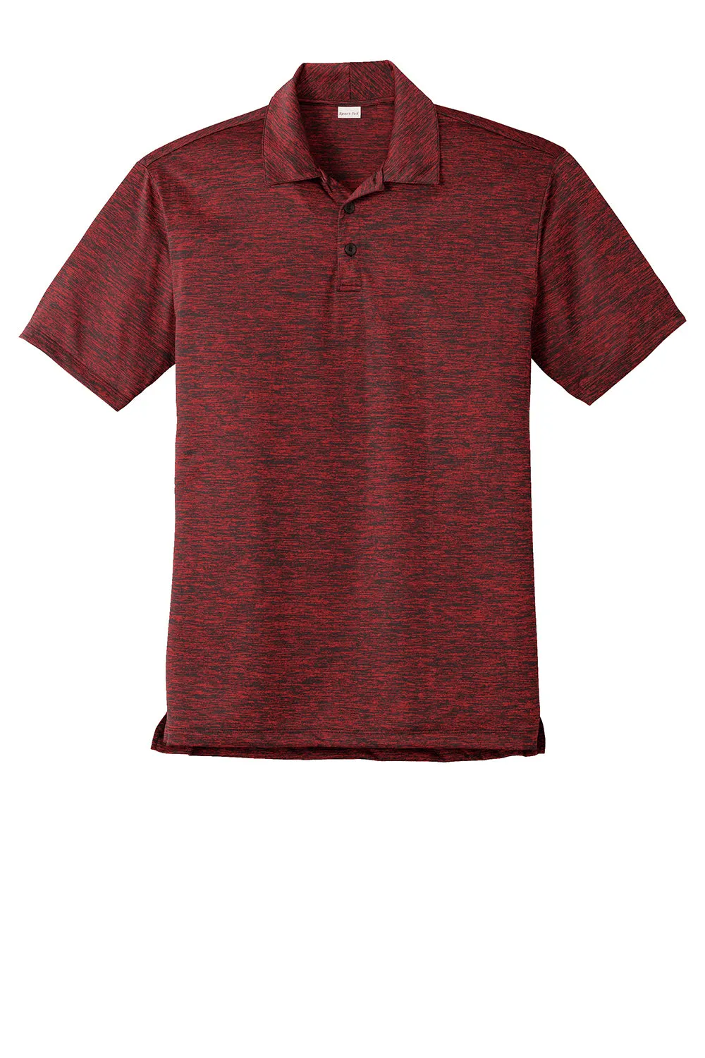 Sport-Tek Mens Electric Heather Moisture Wicking Short Sleeve Polo Shirt - Deep Red/Black Electric