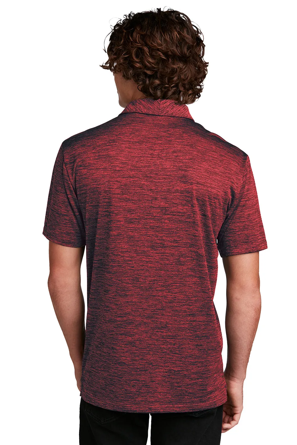 Sport-Tek Mens Electric Heather Moisture Wicking Short Sleeve Polo Shirt - Deep Red/Black Electric