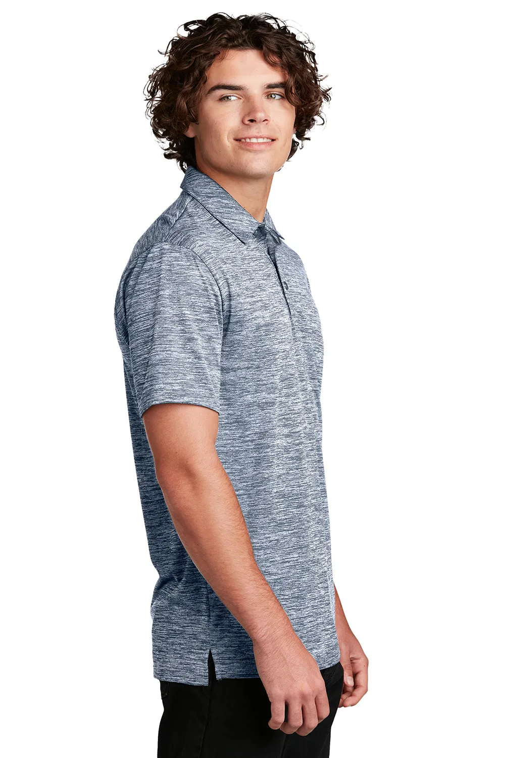 Sport-Tek Mens Electric Heather Moisture Wicking Short Sleeve Polo Shirt - True Navy Blue Electric