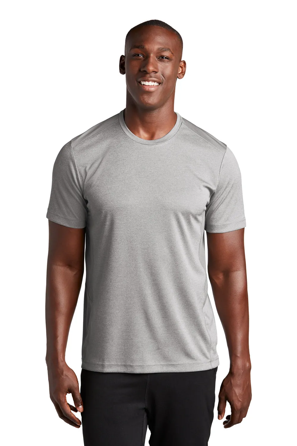 Sport-Tek Mens Endeavor Moisture Wicking Short Sleeve Crewneck T-Shirt - Heather Light Grey/Light Grey