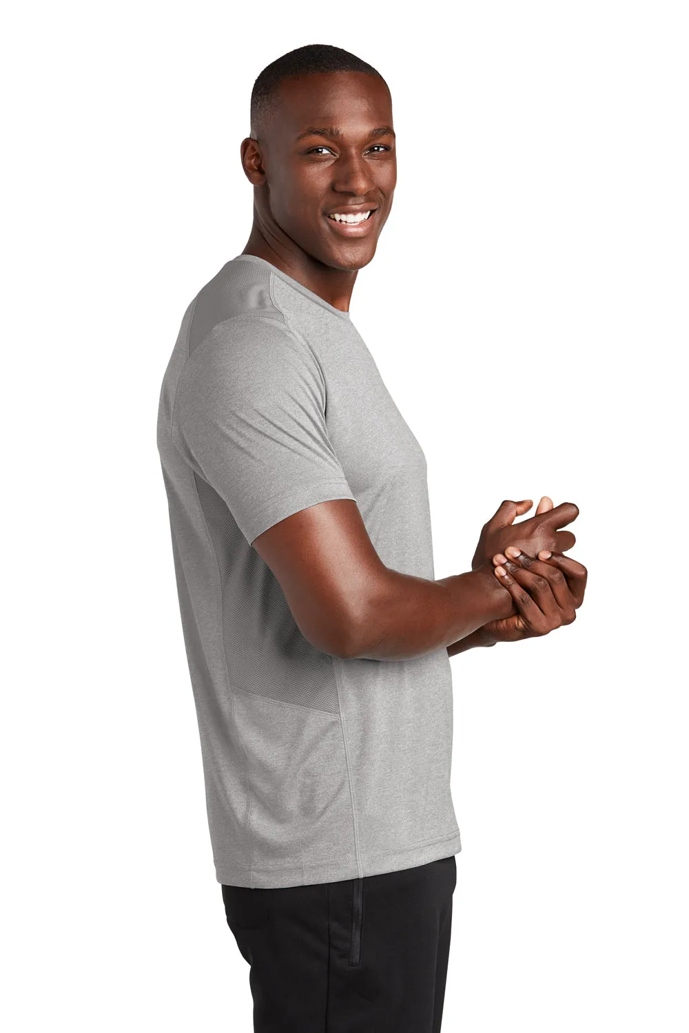 Sport-Tek Mens Endeavor Moisture Wicking Short Sleeve Crewneck T-Shirt - Heather Light Grey/Light Grey