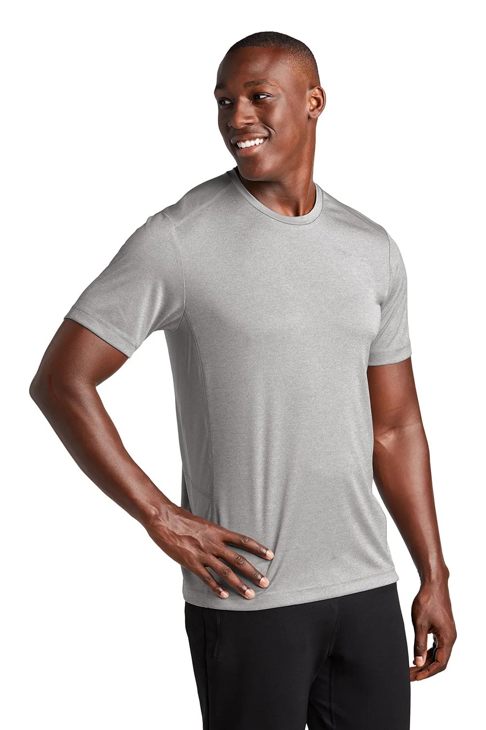 Sport-Tek Mens Endeavor Moisture Wicking Short Sleeve Crewneck T-Shirt - Heather Light Grey/Light Grey