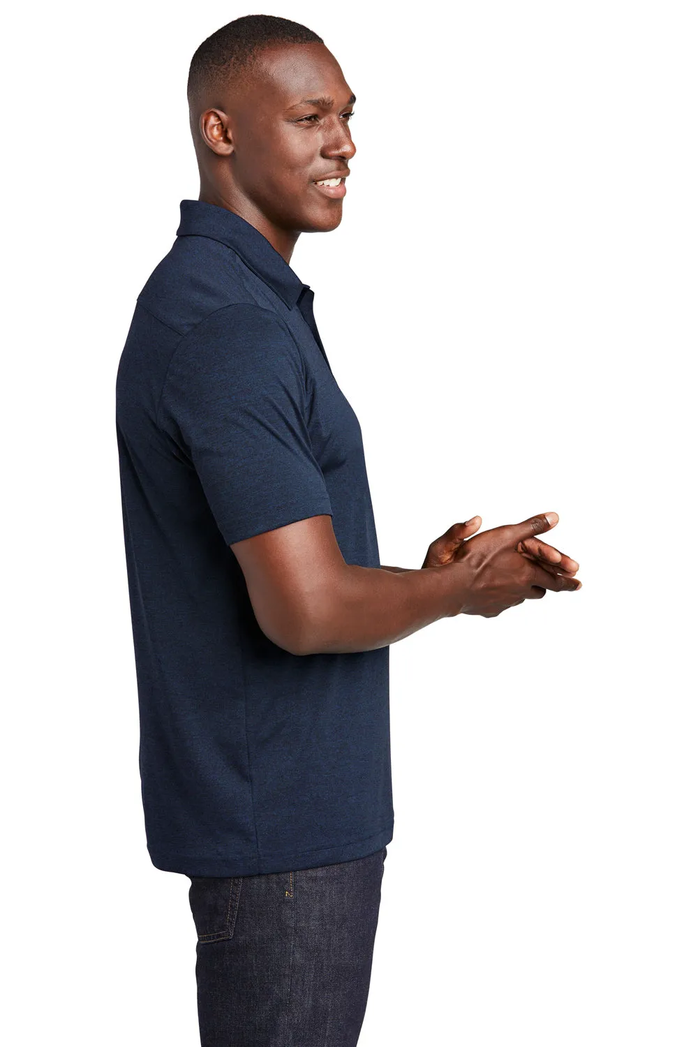 Sport-Tek Mens Endeavor Moisture Wicking Short Sleeve Polo Shirt - Heather Dark Royal Blue
