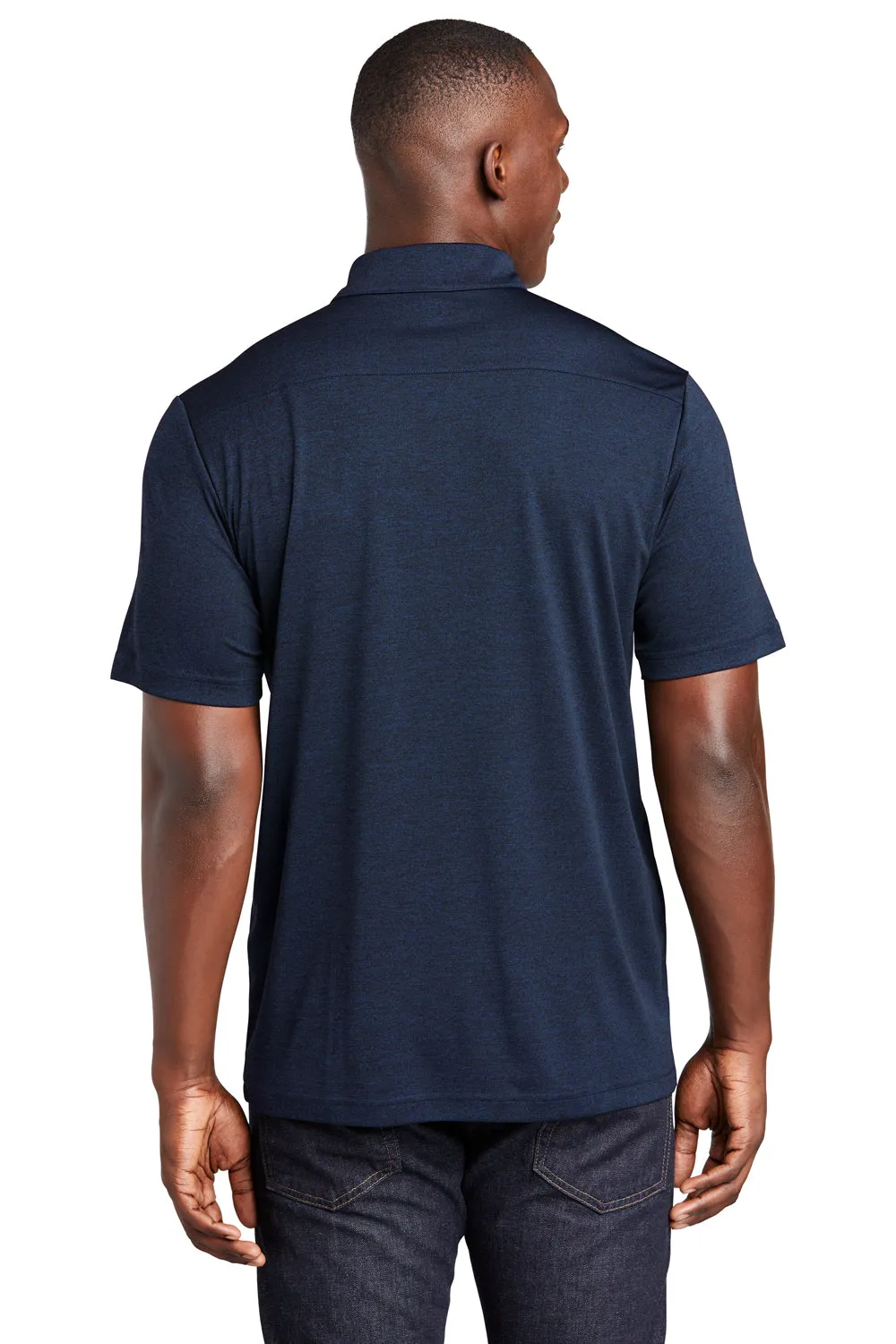 Sport-Tek Mens Endeavor Moisture Wicking Short Sleeve Polo Shirt - Heather Dark Royal Blue