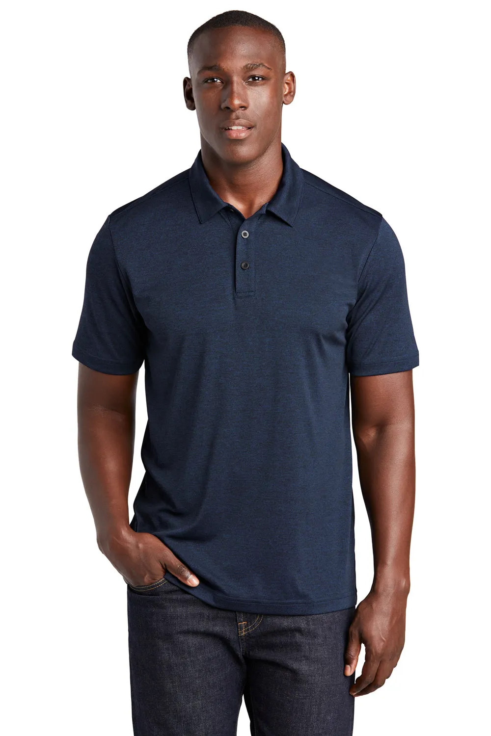 Sport-Tek Mens Endeavor Moisture Wicking Short Sleeve Polo Shirt - Heather Dark Royal Blue