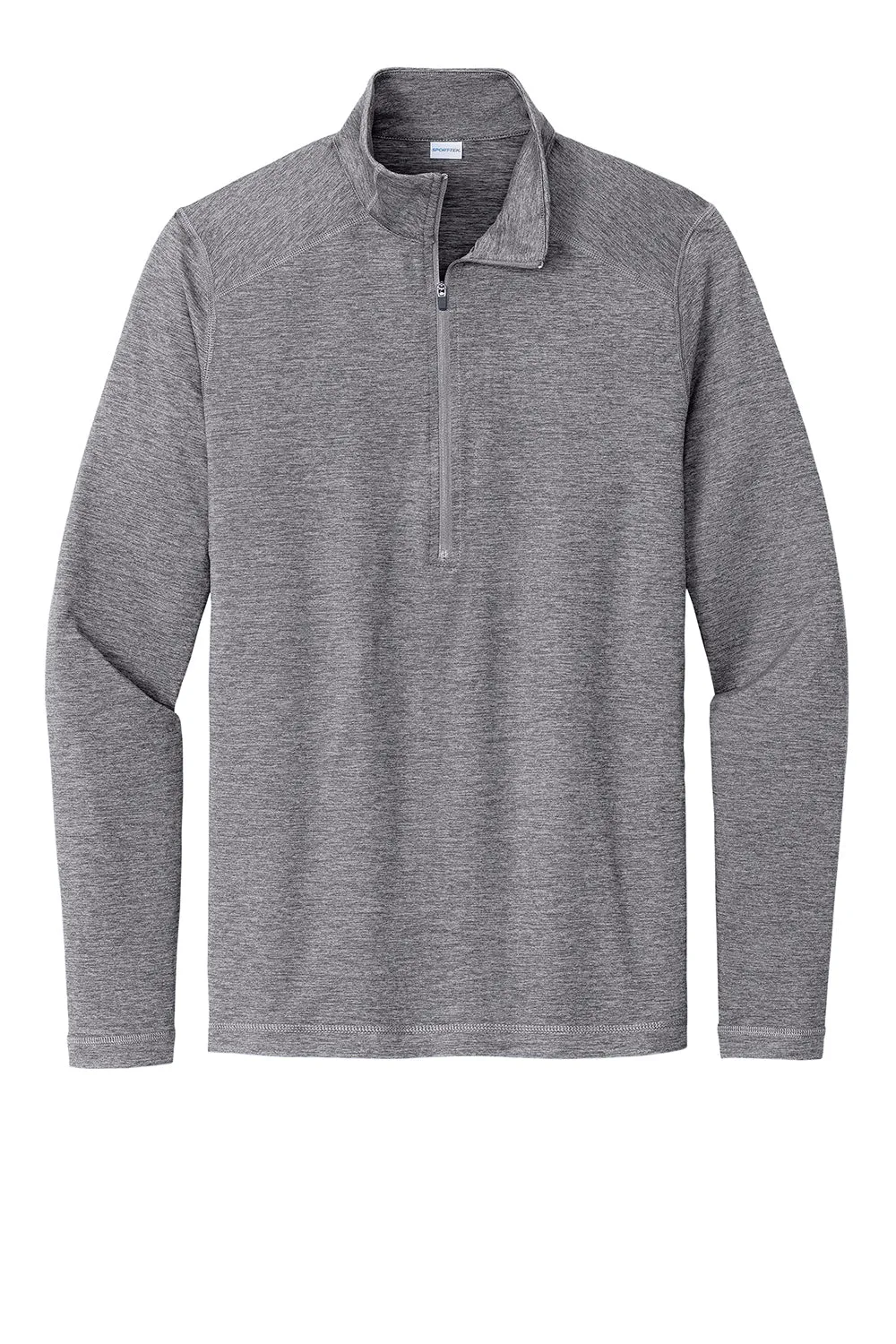 Sport-Tek Mens Exchange 1.5 Long Sleeve 1/4 Zip T-Shirt - Heather Grey