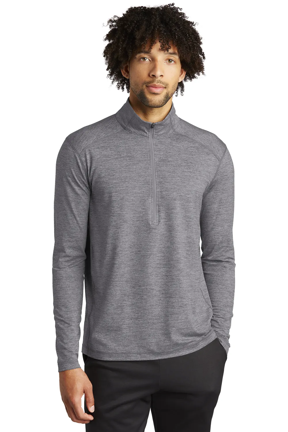 Sport-Tek Mens Exchange 1.5 Long Sleeve 1/4 Zip T-Shirt - Heather Grey