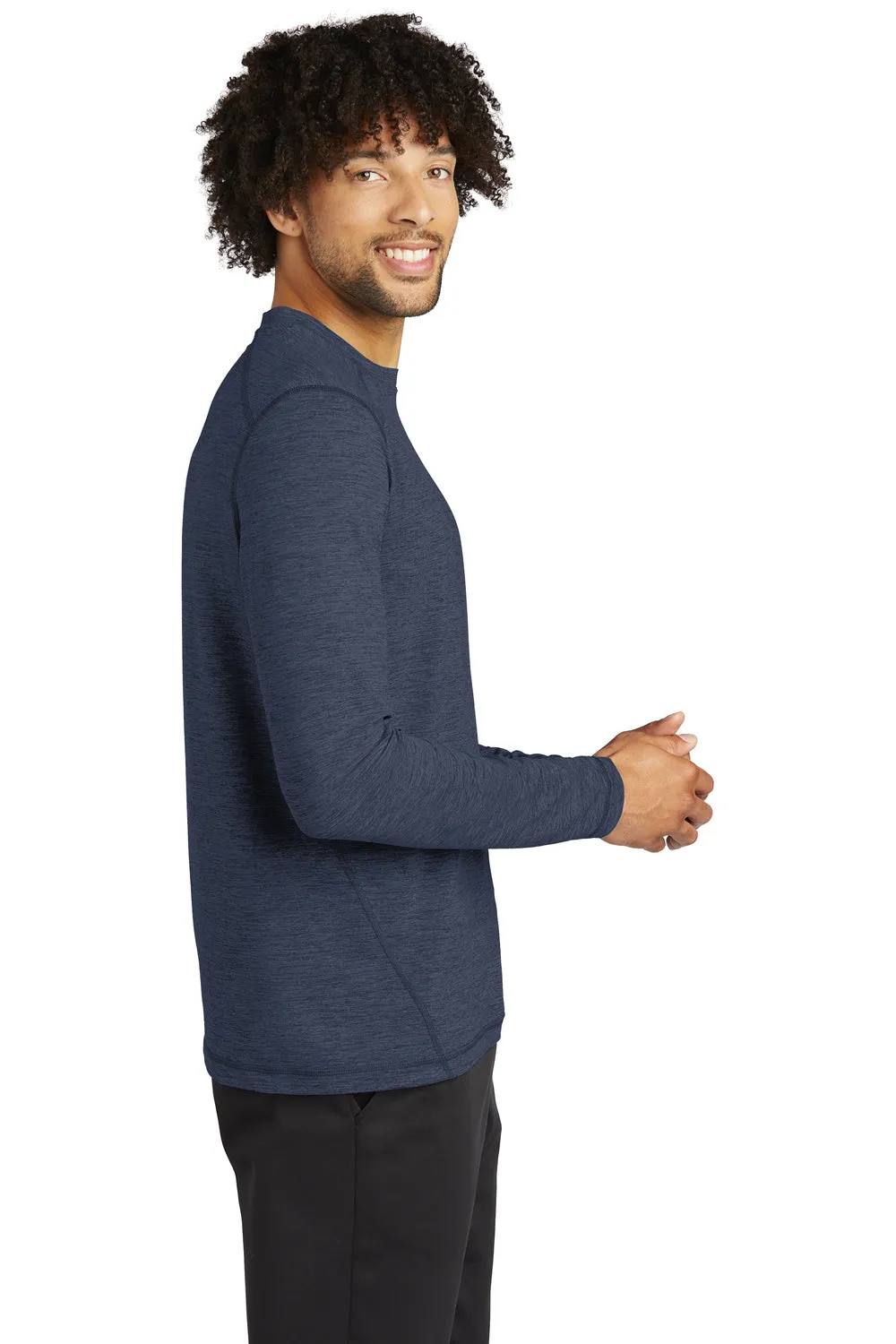 Sport-Tek Mens Exchange 1.5 Long Sleeve Crewneck T-Shirt - Heather Dark Denim Blue - Closeout