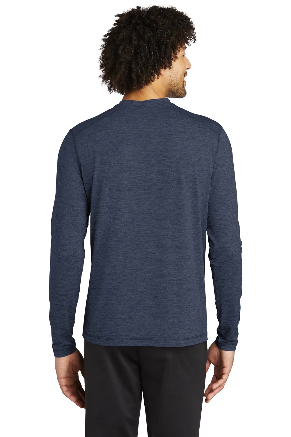 Sport-Tek Mens Exchange 1.5 Long Sleeve Crewneck T-Shirt - Heather Dark Denim Blue - Closeout