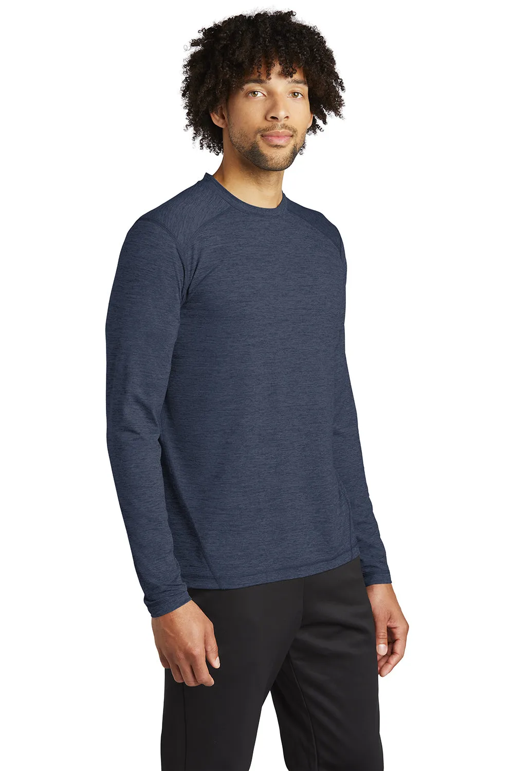 Sport-Tek Mens Exchange 1.5 Long Sleeve Crewneck T-Shirt - Heather Dark Denim Blue - Closeout
