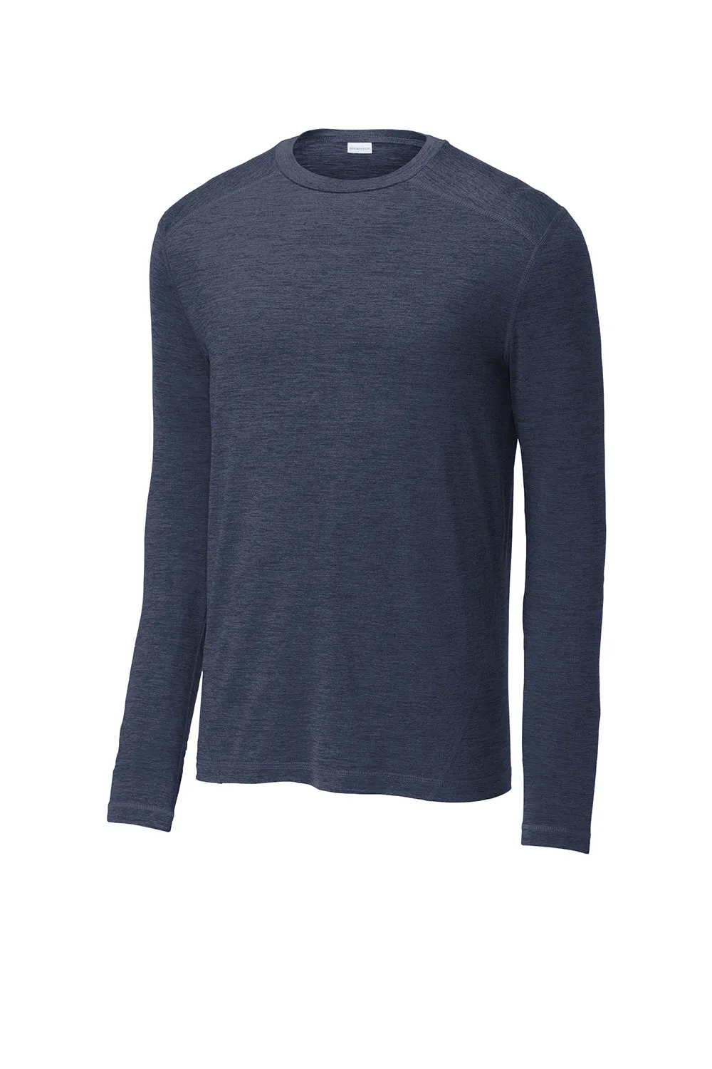 Sport-Tek Mens Exchange 1.5 Long Sleeve Crewneck T-Shirt - Heather Dark Denim Blue - Closeout