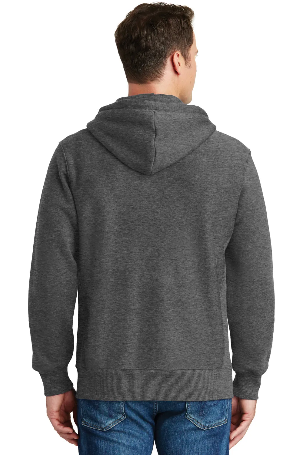 Sport-Tek Mens Fleece Full Zip Hooded Sweatshirt Hoodie w/ Pockets - Heather Graphite Grey